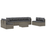 9 Piece Garden Lounge Set with Cushions Grey Poly Rattan - Side View