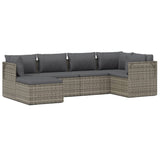 6 Piece Garden Lounge Set with Cushions Grey Poly Rattan - Front View