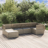 6 Piece Garden Lounge Set with Cushions Grey Poly Rattan - Top-Down View