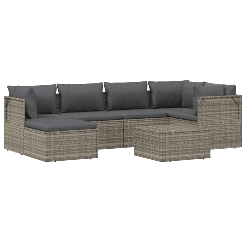 7 Piece Garden Lounge Set with Cushions Grey Poly Rattan