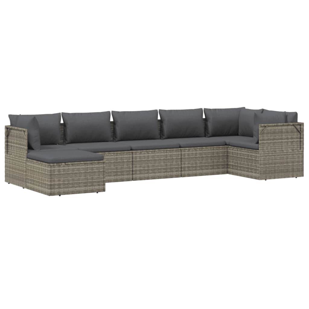 7 Piece Garden Lounge Set with Cushions Grey Poly Rattan