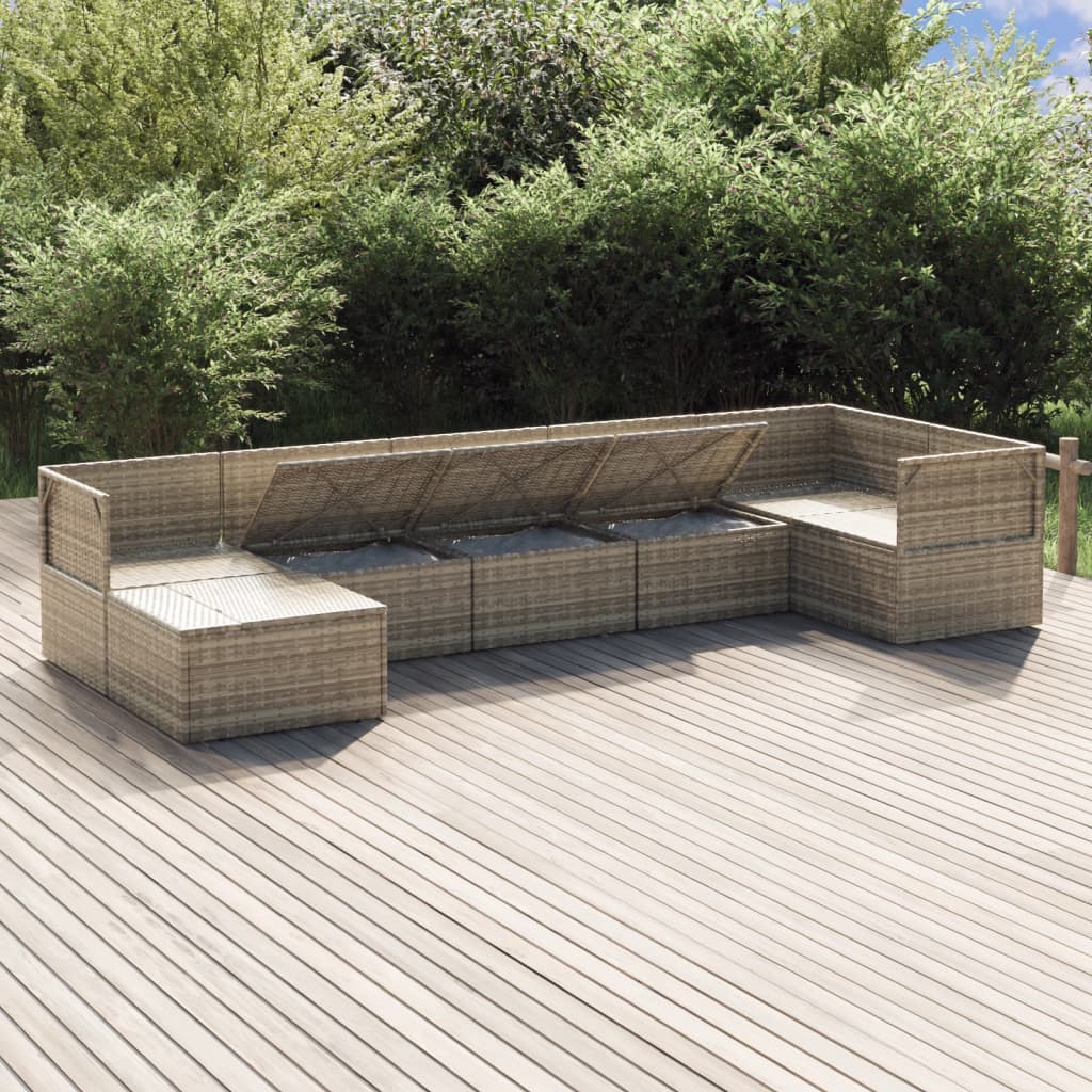 7 Piece Garden Lounge Set with Cushions Grey Poly Rattan