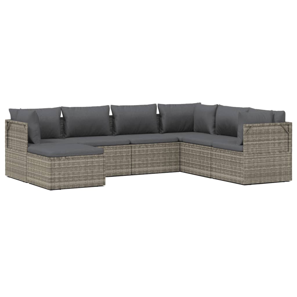 7 Piece Garden Lounge Set with Cushions Grey Poly Rattan