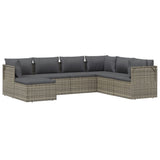7 Piece Garden Lounge Set with Cushions Grey Poly Rattan - Side View