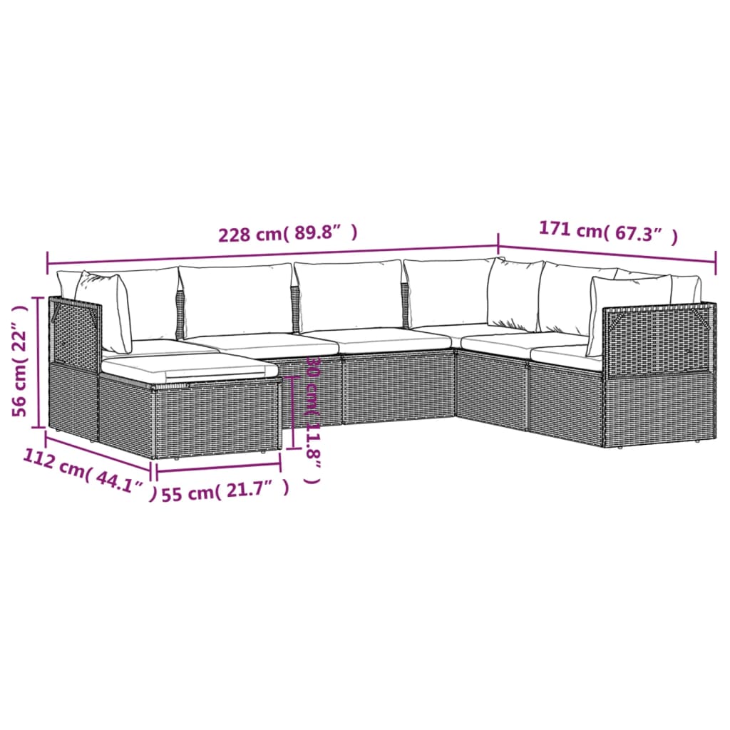 7 Piece Garden Lounge Set with Cushions Grey Poly Rattan