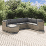7 Piece Garden Lounge Set with Cushions Grey Poly Rattan