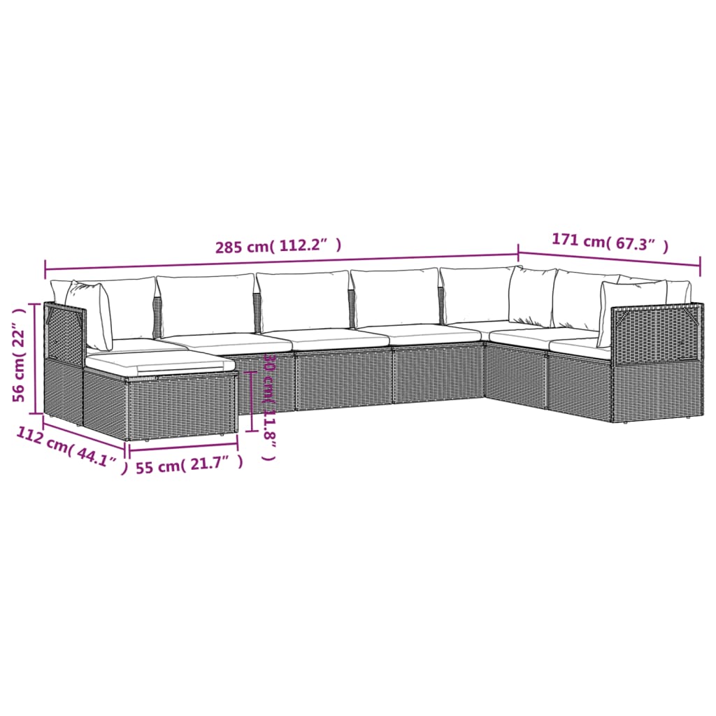 8 Piece Garden Lounge Set with Cushions Grey Poly Rattan