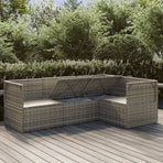 4 Piece Garden Lounge Set with Cushions Grey Poly Rattan