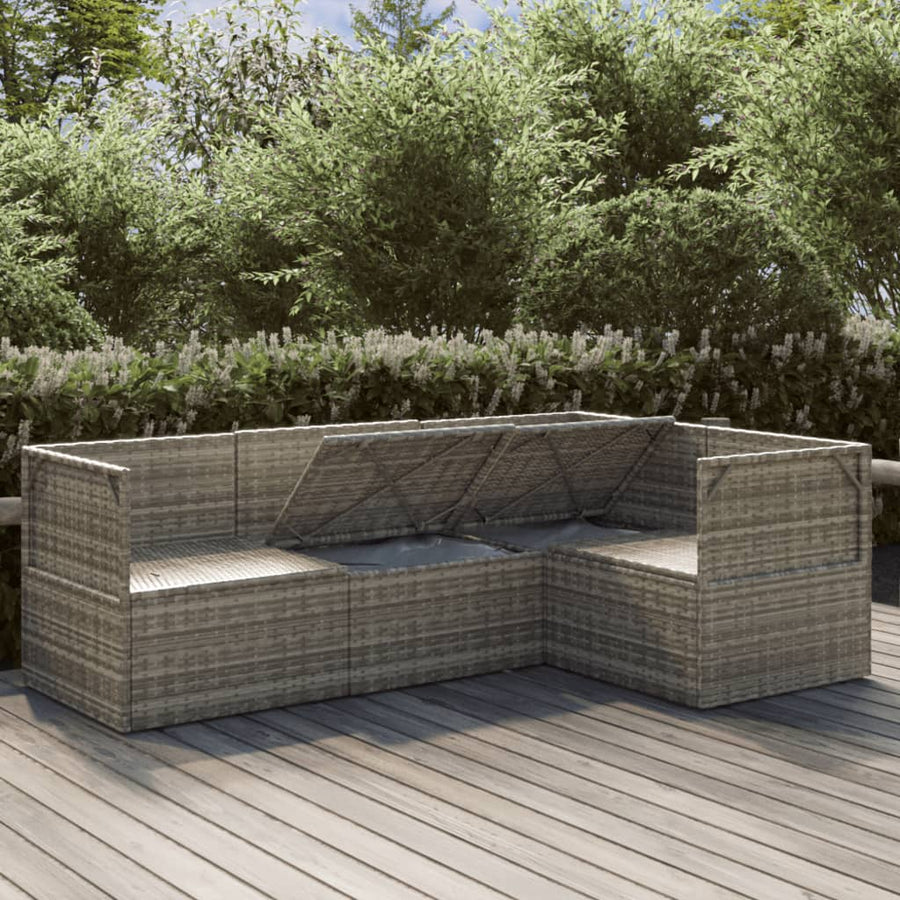 4 Piece Garden Lounge Set with Cushions Grey Poly Rattan