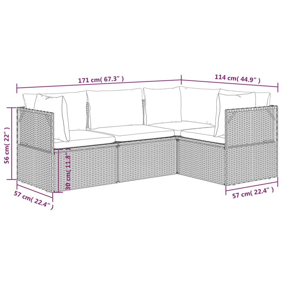 4 Piece Garden Lounge Set with Cushions Grey Poly Rattan