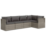 5 Piece Garden Lounge Set with Cushions Grey Poly Rattan