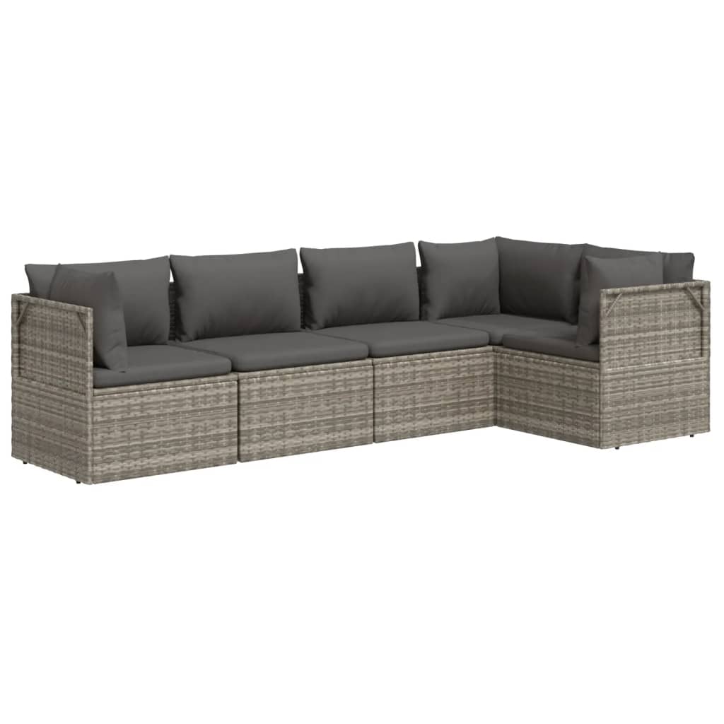 5 Piece Garden Lounge Set with Cushions Grey Poly Rattan