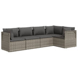 5 Piece Garden Lounge Set with Cushions Grey Poly Rattan - Side View