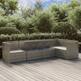 5 Piece Garden Lounge Set with Cushions Grey Poly Rattan