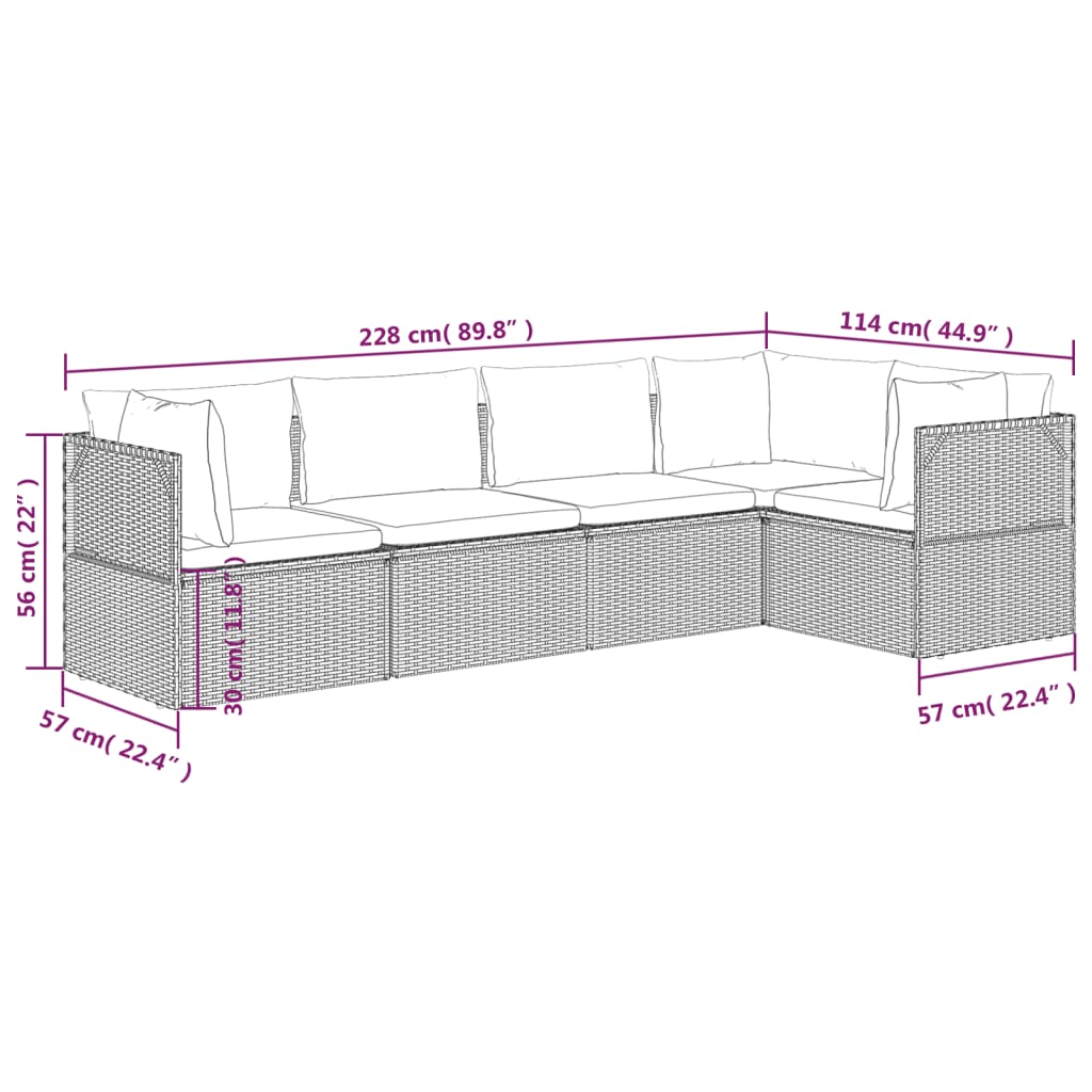 5 Piece Garden Lounge Set with Cushions Grey Poly Rattan