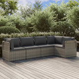 5 Piece Garden Lounge Set with Cushions Grey Poly Rattan