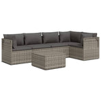 6 Piece Garden Lounge Set with Cushions Grey Poly Rattan