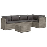 6 Piece Garden Lounge Set with Cushions Grey Poly Rattan - Front View