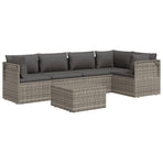 6 Piece Garden Lounge Set with Cushions Grey Poly Rattan
