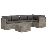 6 Piece Garden Lounge Set with Cushions Grey Poly Rattan - Side View