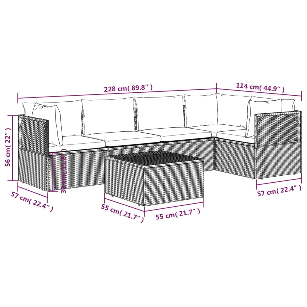 6 Piece Garden Lounge Set with Cushions Grey Poly Rattan