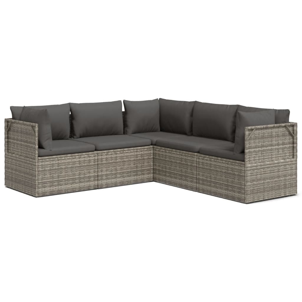 5 Piece Garden Lounge Set with Cushions Grey Poly Rattan