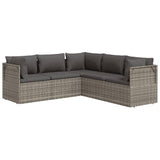 5 Piece Garden Lounge Set with Cushions Grey Poly Rattan