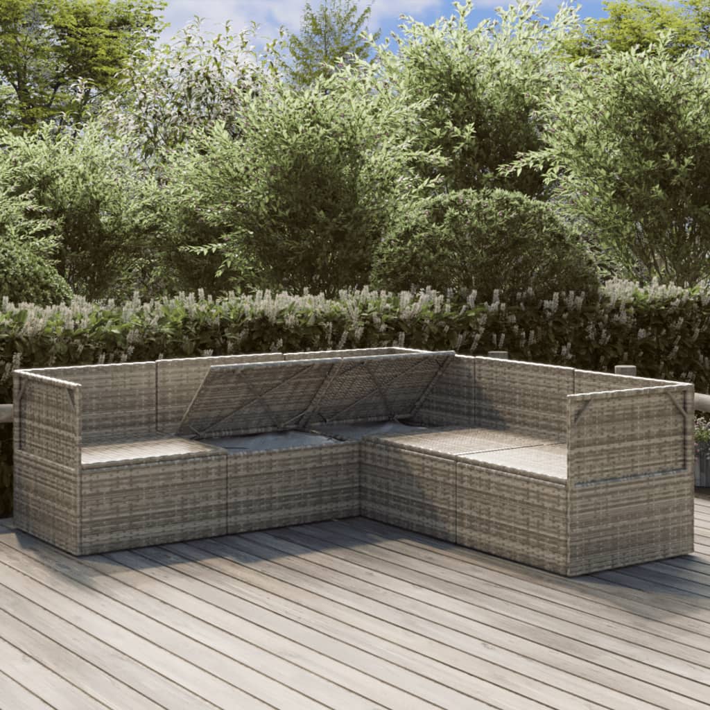 5 Piece Garden Lounge Set with Cushions Grey Poly Rattan