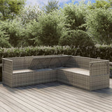 5 Piece Garden Lounge Set with Cushions Grey Poly Rattan