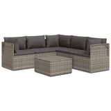 6 Piece Garden Lounge Set with Cushions Grey Poly Rattan - Front View