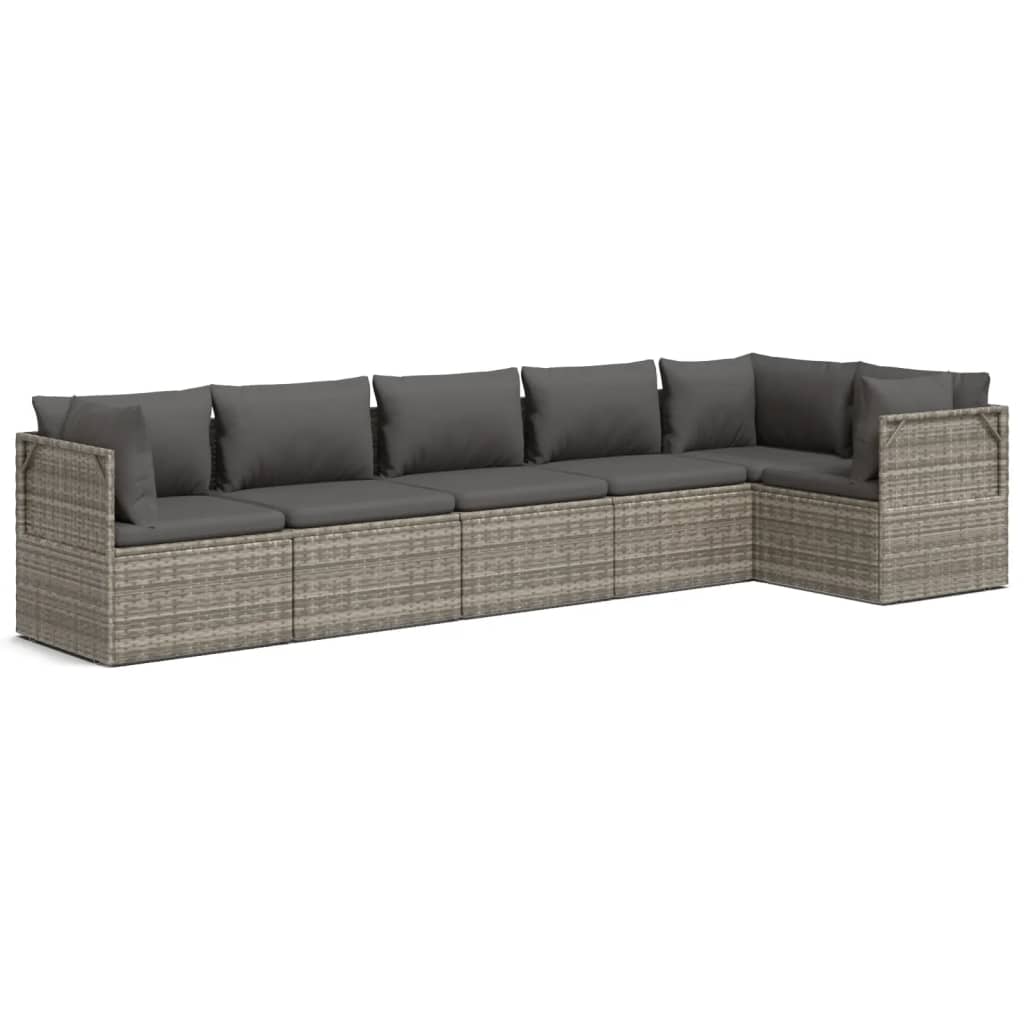 6 Piece Garden Lounge Set with Cushions Grey Poly Rattan