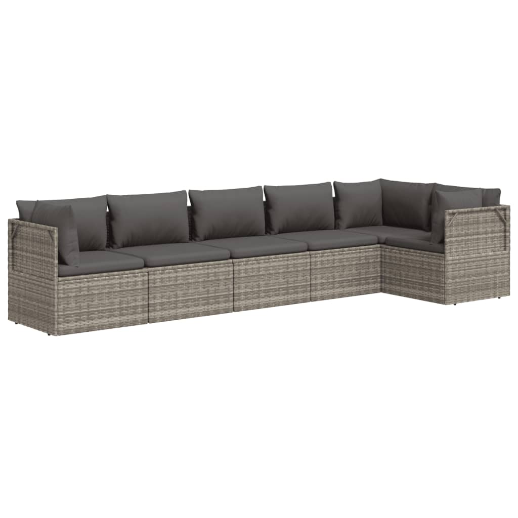 6 Piece Garden Lounge Set with Cushions Grey Poly Rattan