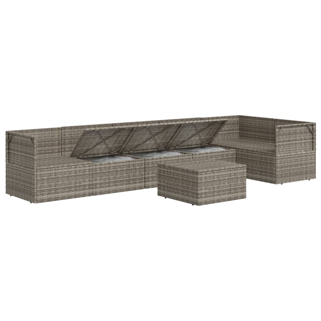 7 Piece Garden Lounge Set with Cushions Grey Poly Rattan