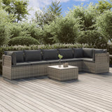 7 Piece Garden Lounge Set with Cushions Grey Poly Rattan