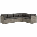 6 Piece Garden Lounge Set with Cushions Grey Poly Rattan - Front View