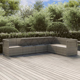 6 Piece Garden Lounge Set with Cushions Grey Poly Rattan - Side View