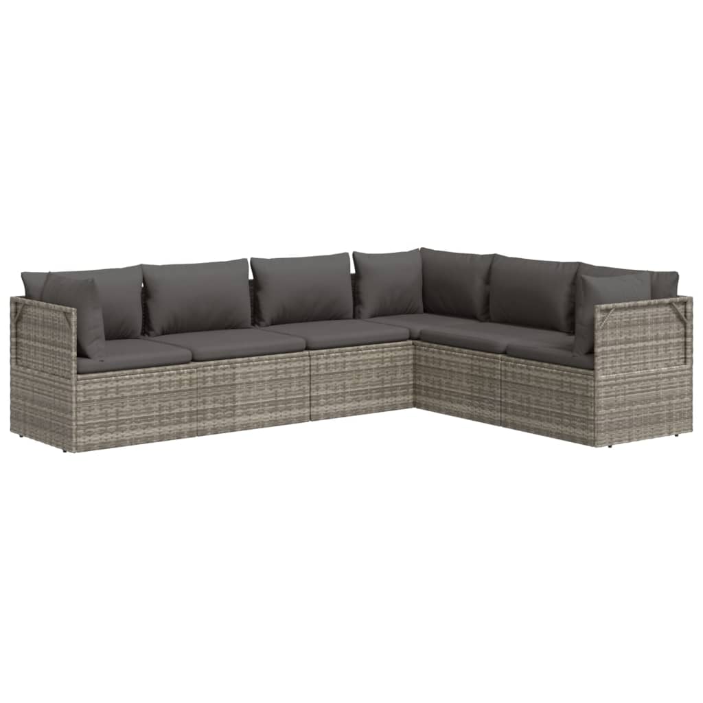 6 Piece Garden Lounge Set with Cushions Grey Poly Rattan