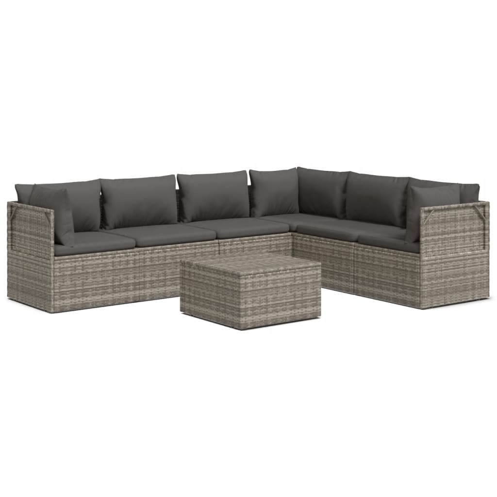 7 Piece Garden Lounge Set with Cushions Grey Poly Rattan