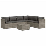 7 Piece Garden Lounge Set with Cushions Grey Poly Rattan - Front View