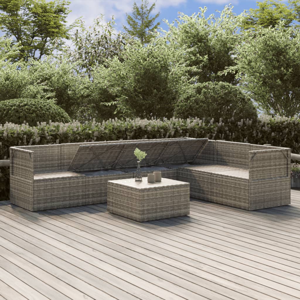 7 Piece Garden Lounge Set with Cushions Grey Poly Rattan