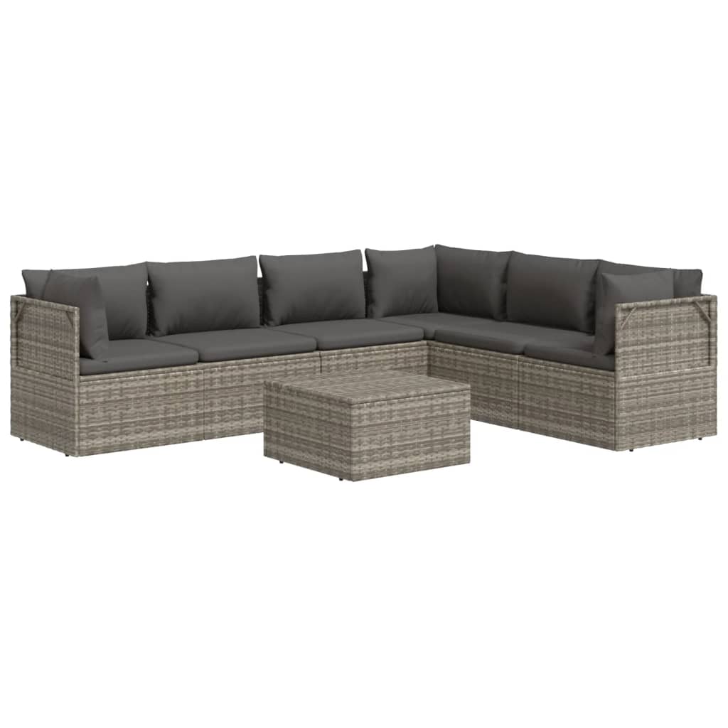 7 Piece Garden Lounge Set with Cushions Grey Poly Rattan