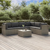 7 Piece Garden Lounge Set with Cushions Grey Poly Rattan