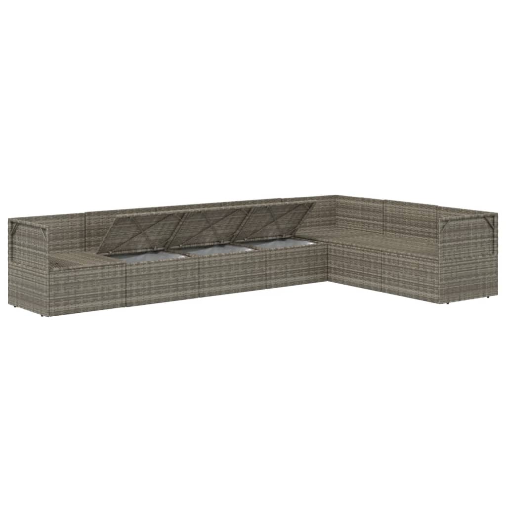 7 Piece Garden Lounge Set with Cushions Grey Poly Rattan