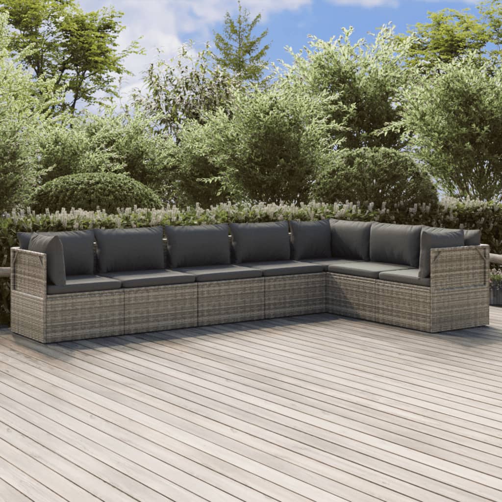 7 Piece Garden Lounge Set with Cushions Grey Poly Rattan