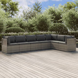 7 Piece Garden Lounge Set with Cushions Grey Poly Rattan