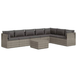 8 Piece Garden Lounge Set with Cushions Grey Poly Rattan - Front View