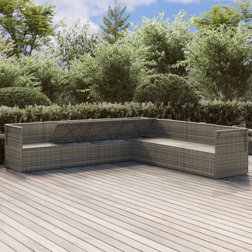 7 Piece Garden Lounge Set with Cushions Grey Poly Rattan