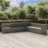 7 Piece Garden Lounge Set with Cushions Grey Poly Rattan