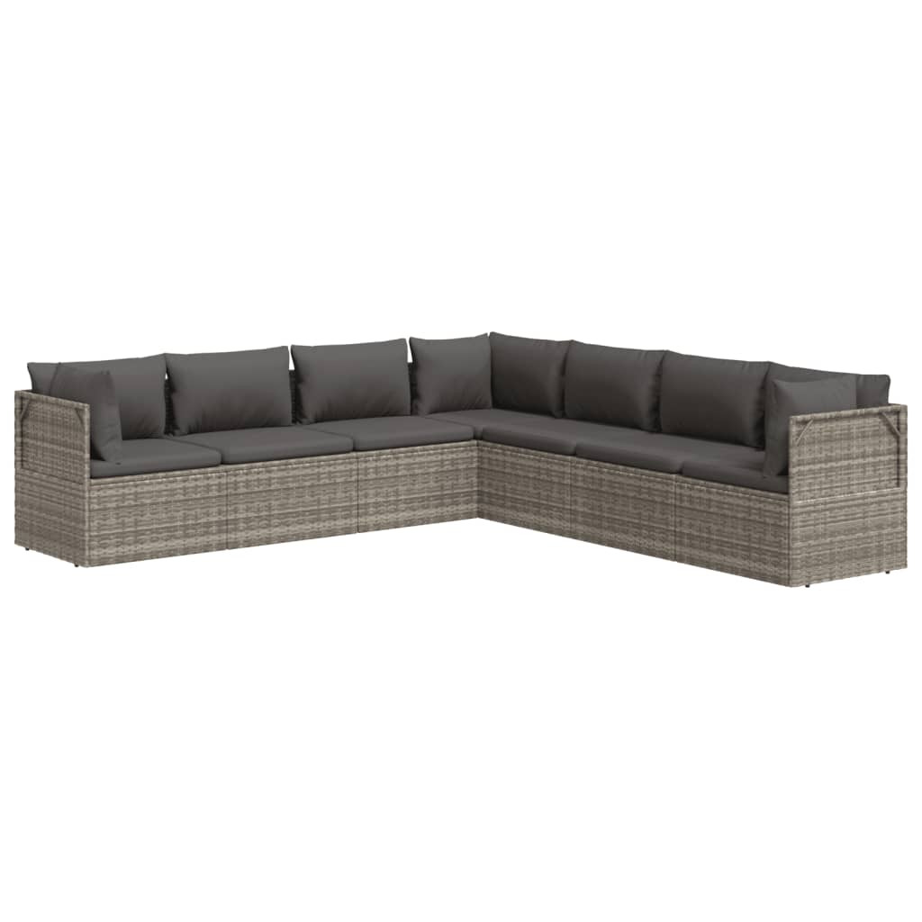 7 Piece Garden Lounge Set with Cushions Grey Poly Rattan