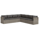 7 Piece Garden Lounge Set with Cushions Grey Poly Rattan